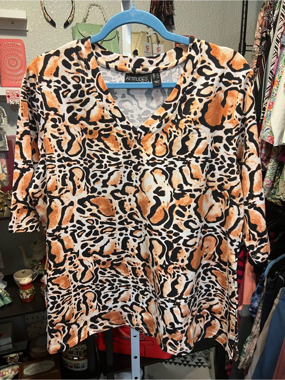 Attitudes by Renee Orange and Black Animal-Print V-Neck
